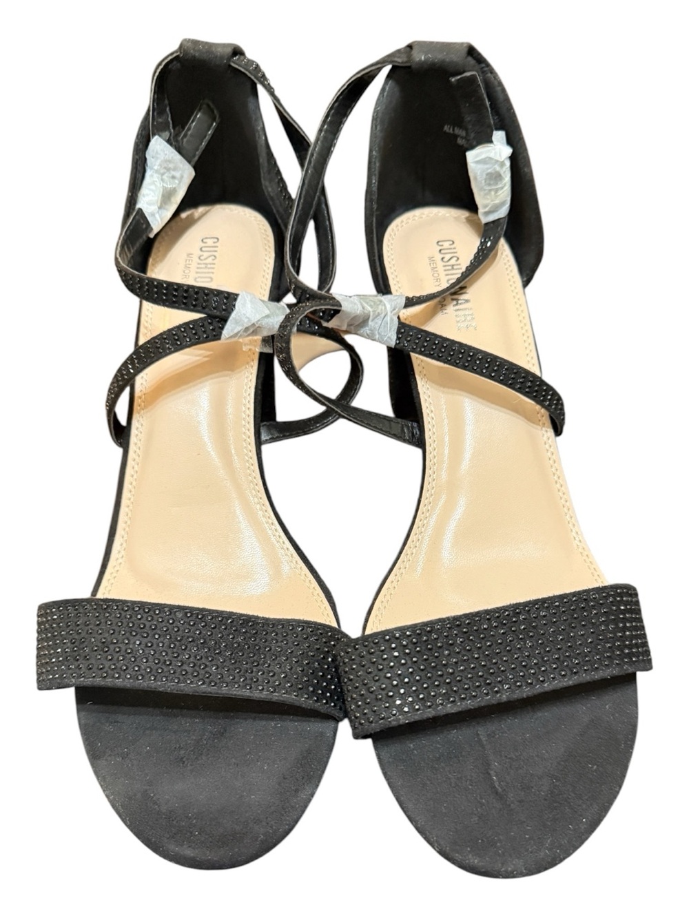 Cushionaire Black Rhinestone Sparkle Block Heel Sandals Size 11 NWOB